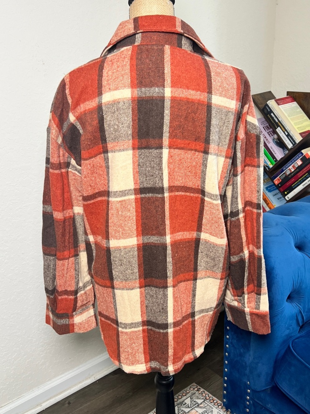 Plaid Button-Front Shacket - Rust & Cream - Picture 2 of 5